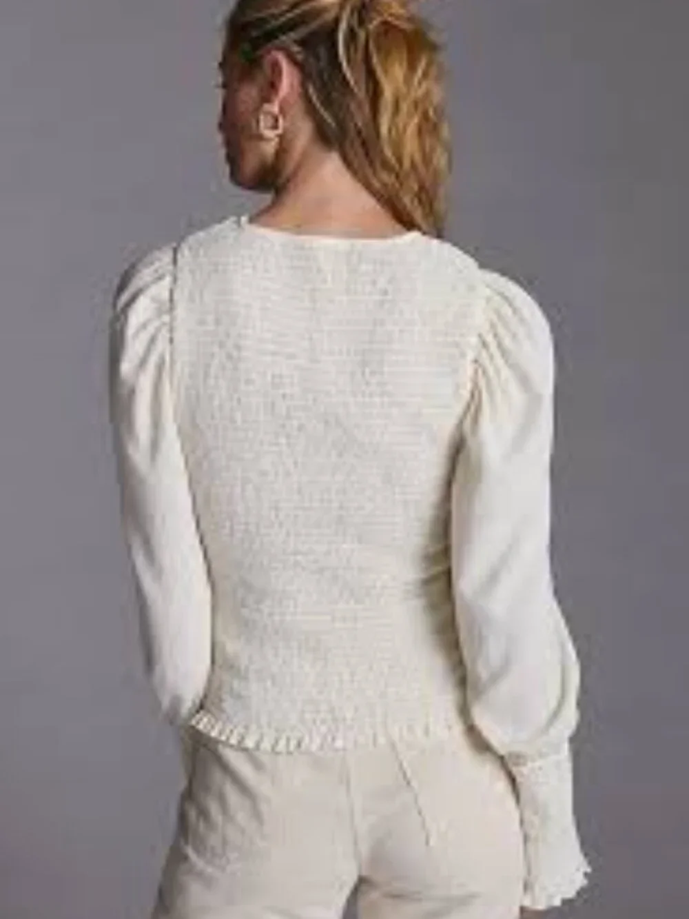 by Anthropologie Ivory Smocked Puff Sleeve Top xs